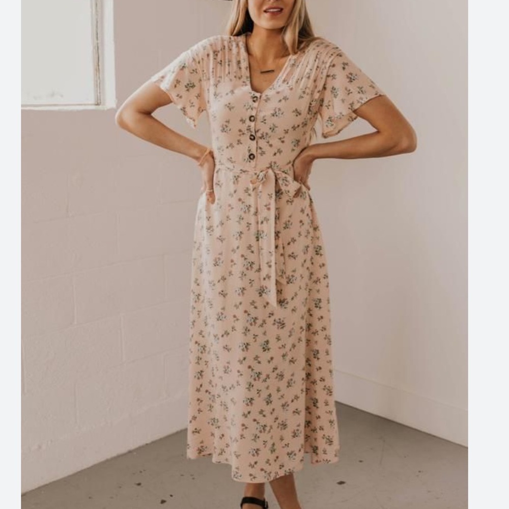 Polagram Floral Midi Dress Pink Size Small NWT